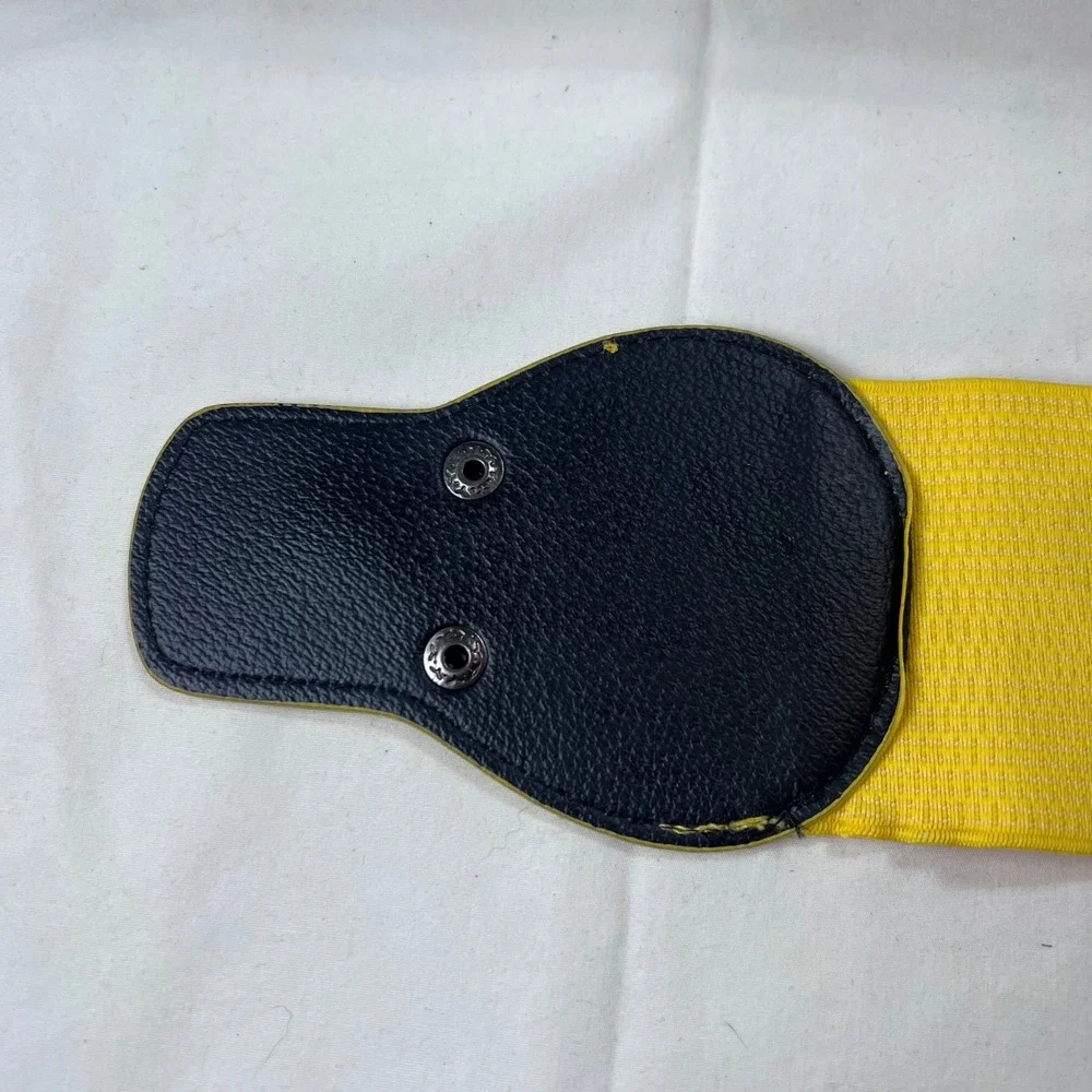 Yellow Elastic Cinch Waist Belt with Faux Leather Bow Detail Snap Closure 25.5in